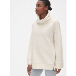 Gap Fit Ivory Textured Popover Sweatshirt Top Funnel Neck S